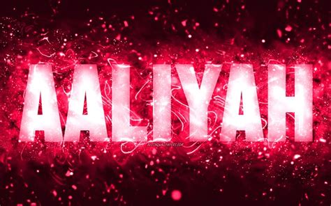Download Wallpapers Happy Birthday Aaliyah 4k Pink Neon Lights