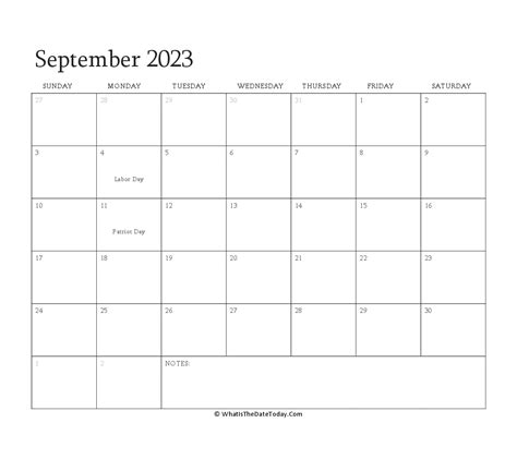 Editable Calendar September 2023 With Holidays Whatisthedatetodaycom