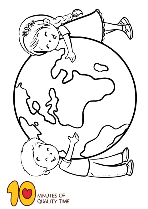 Additionally, the need to conserve the earth's natural resources is highlighted. Earth Day Coloring Page - Kids Hugging Earth | Le idee ...