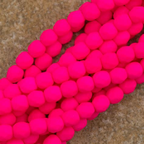 100 Czech Fire Polished 4mm Round Bead Neon Pink 25123 Aura Crystals Llc