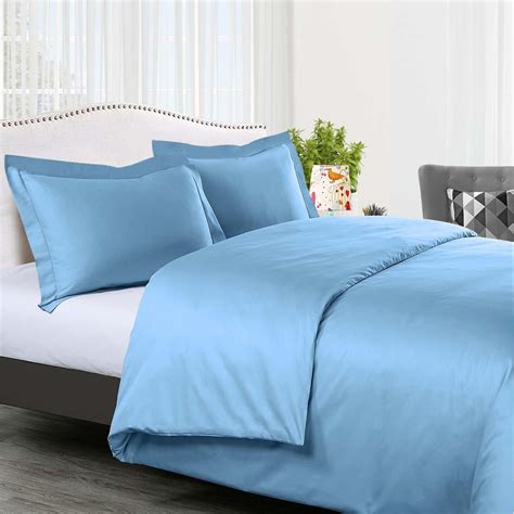 100 Cotton Duvet Cover Sets 300 Thread Count Solid Fullqueen Blue