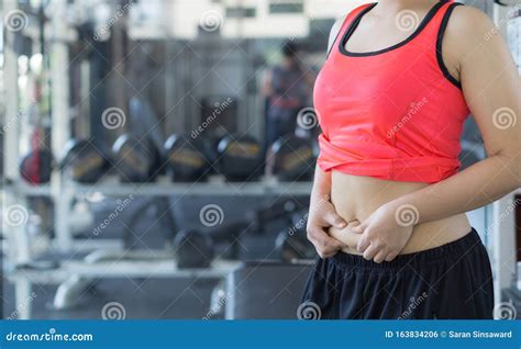 Close Up Woman Holding Excessive Fat Belly Woman Overweight Abdomen