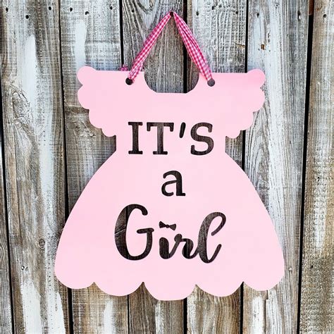Its A Girl Door Hanger Wooden Sign Baby Announcement Etsy Baby