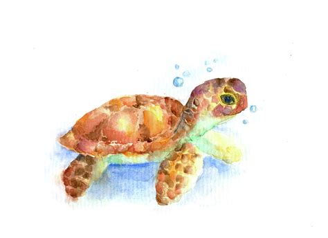 Baby Turtle Nautical Nursery Art Sea Life Turtle Painting Painting By