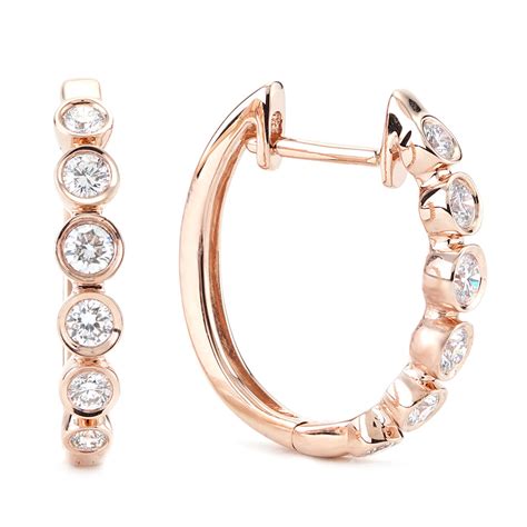 Bezel Set Diamond Hoop Earrings In Rose Gold New York Jewelers Chicago