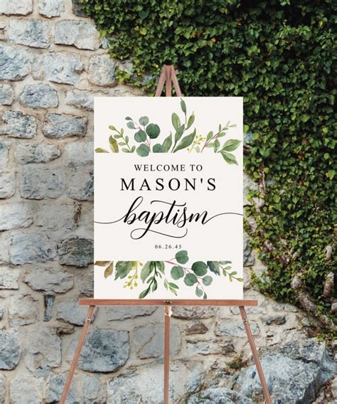 Editable Baptism Welcome Sign Template Greenery Baptism Etsy
