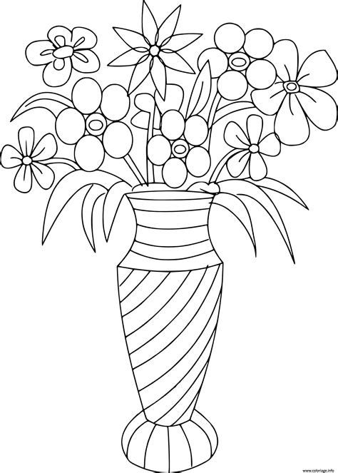 Coloriage Bouquet De Fleurs Variees Dans Un Vase Dessin Bouquet De