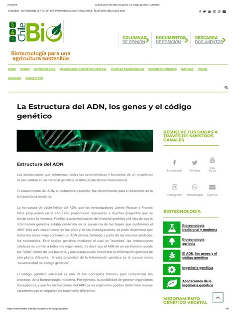 La Estructura Del Adn Los Genes Y El Código Genético Chilebio Pdf