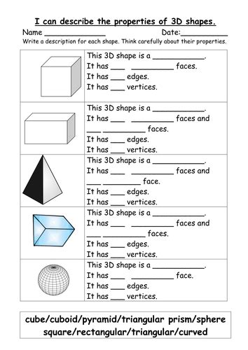 Identifying Properties Of Basic 3d Shapes Teaching Resources