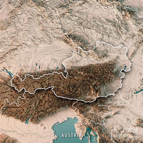 Austria Country 3d Render Topographic Map Neutral Border Digital Art By