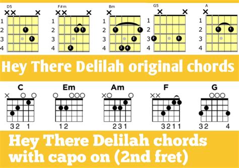 Hey There Delilah Chords Guitar By Plain White T Wwh Capo Detailed