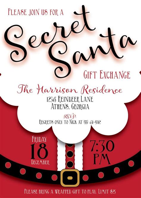 Editable Secret Santa Invitation Templett Christmas T Etsy