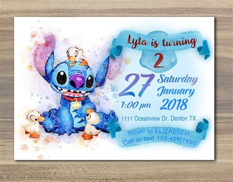 Disney Stitch Invitation Watercolor Lilo and Stitch Party | Etsy