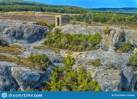 Ancient Stone Caves In A Town Fortess Eski Kermen High In A Rocky
