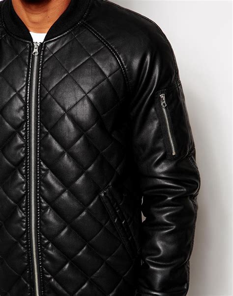 Lyst Asos Faux Leather Quilted Bomber Jacket In Black For Men