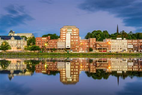 Augusta Maine Usa Downtown Skyline On The Kennebec River Downtown