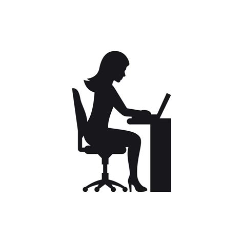 Business Woman Working On Laptop Silhouette Black 18767994 Vector Art