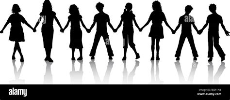 Silhouettes Of Children Holding Hands Stock Photo Alamy