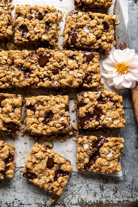 Combine next 4 ingredients in another bowl; Healthier Dark Chocolate Chunk Oatmeal Cookie Bars. - Half ...