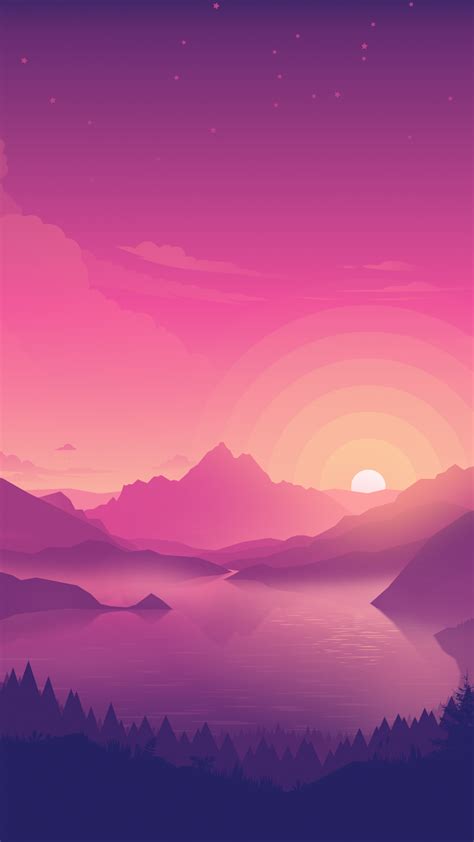 Lakeside Wallpaper 4k Pink Sky Sunset Minimal Art 4584