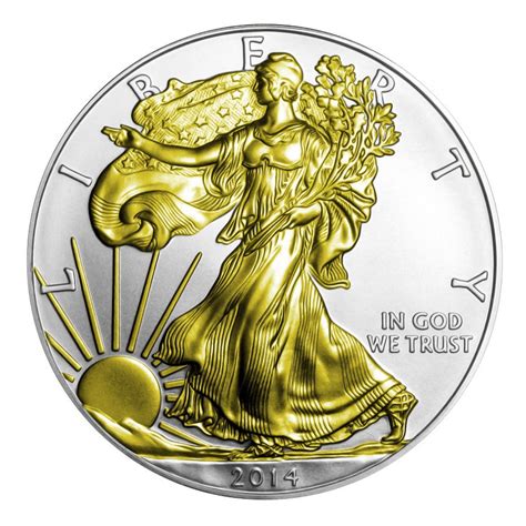2014 1oz American Silver Eagle 24k Gold Gilded Coin European Mint