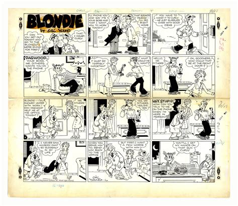 Lot Detail Chic Young Hand Drawn Blondie Sunday Comic Strip From 1948 Dagwood Gets