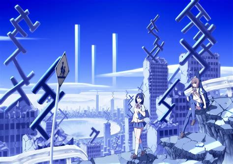 Blue Cityscapes Buildings Anime Free Wallpaper
