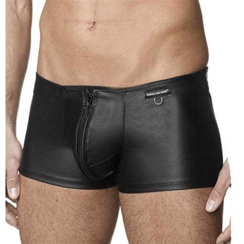 Boxershorts Men Vinyl Leather Mens Underwear Boxers Gay Fetish Black