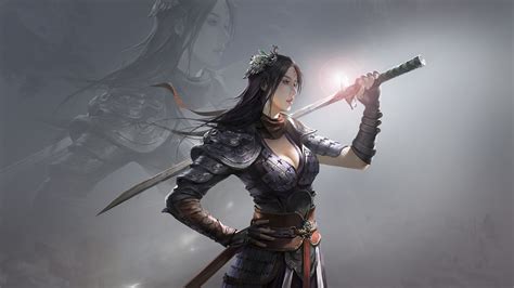 Wallpaper Wuxia Xianxia Girls With Swords Sword Artwork Dark Hair Long Hair Fantasy Art