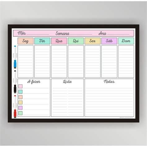 Quadro Planejamento Mensal Mod03 Planner Com Moldura Nas Lojas