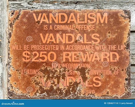 Vandalism Warning Sign Stock Photo Image Of Reward 128467114