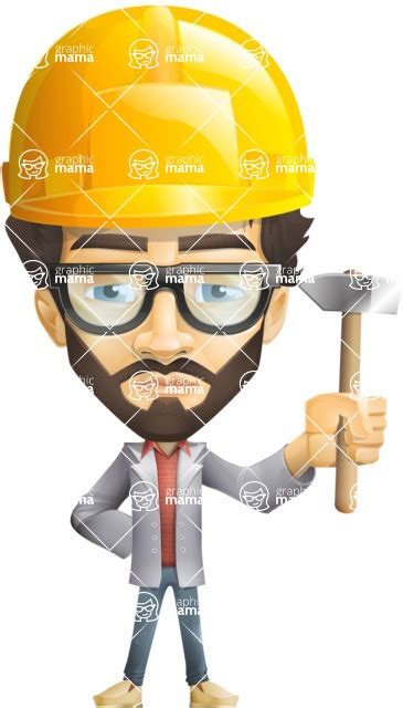 Vector Smart Guy Cartoon Character Harry Beard Under Construction 2