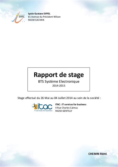 Exemple Rapport De Stage Technicien Bts Electrotechnique Exemple De