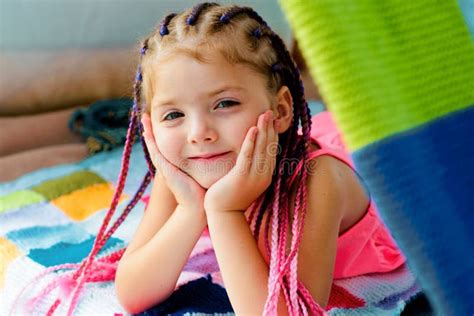 Smiling Kid In Tent Girl Playing In Tent Kids Camping Having Fun