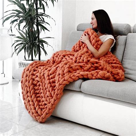 Giant Blanket 100 Merino Wool Blanket Chunky Knit Blanket Etsy Arm