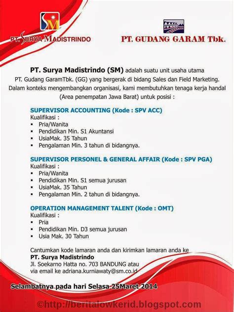 Lowongan kerja metropolitan televisindo (rtv). PT Surya Madistrindo Info Lowongan Kerja Terbaru Bandung Maret 2014 - Transkerja.com