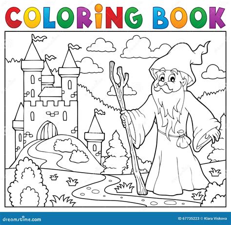 Druida Del Libro De Colorear Cerca Del Castillo Ilustración Del Vector