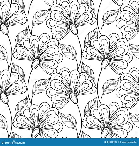 Vector Seamless Monochrome Floral Pattern Stock Vector Illustration