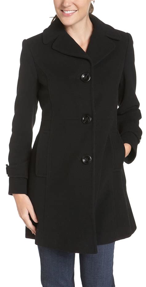 Buy Ak Anne Klein Womens Petite Single Breasted Walker Coat Black X