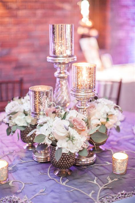 Wedding Centerpiece Our Set Of 3 Silver Mercury Glass Candle Holders Wood Resin And Mercury
