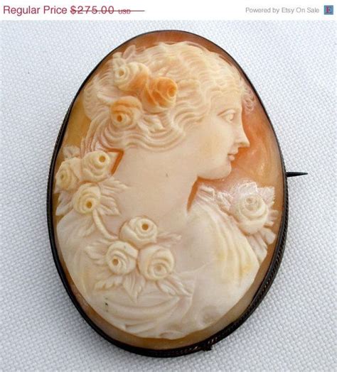 Big Sale Antique Sterling Silver Cameo Brooch Shell Victorian Hand