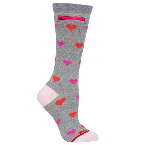 Pocket Socks Hearts On Grey Womens