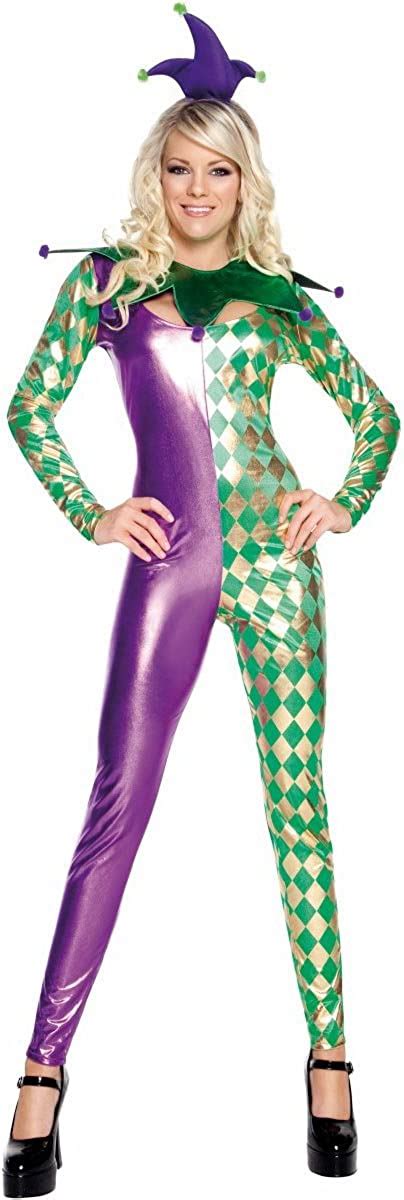 Smiffys Usa 197455 Mardi Gras Harlequin Catsuit Adult Costume Green