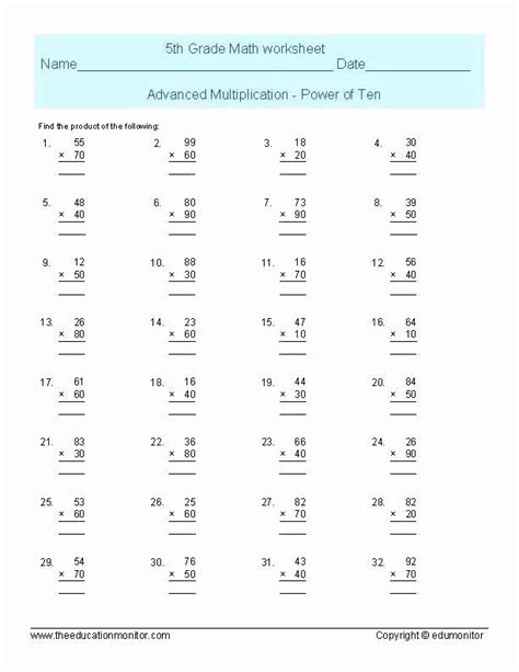 Math Conversion Worksheets 5th Grade Division Practice