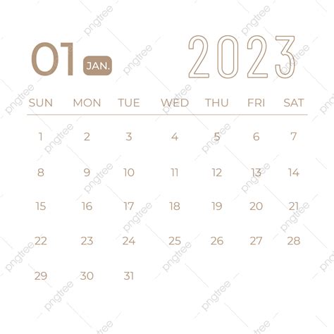 Calendar January 2023 Vector Hd Images 2023 January Calendar Brown