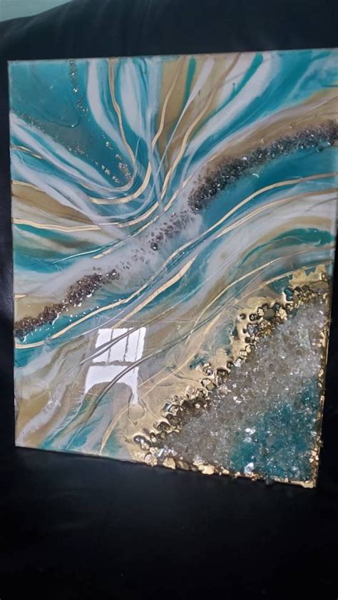 Blue Geode Teal Geode Acrylic Painting Resin Art Art Etsy