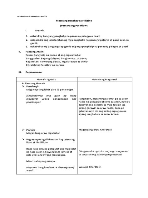 4a S Lesson Plan In Filipino Format Printable Templates