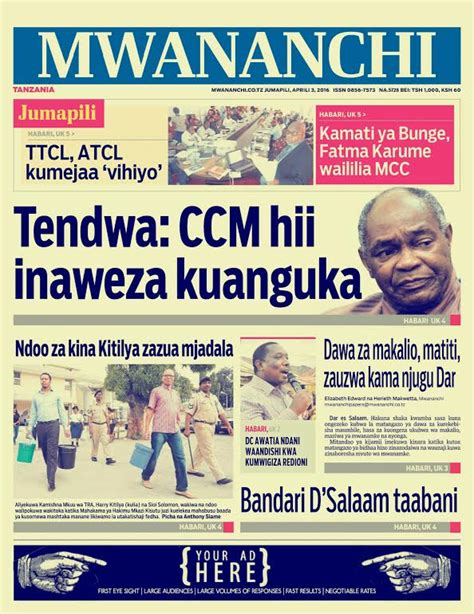 Read Tanzania Newspapers Headlines Of Today Sunday April 3 2016