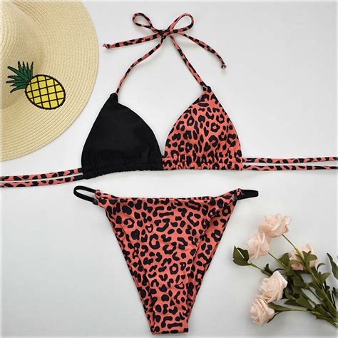 New Women Triangle Mini Bikini Set Lady Balndage Plaid Leopard Swimsuit Bathing Suit Swimwear