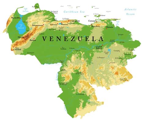 Venezuela Highly Detailed Physical Map Stock Vector Illustration Of